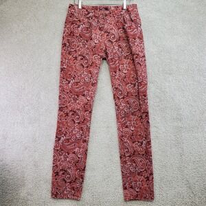 prAna Paisley Corduroy Pants Women Size 6 Red Brown Straight Leg Casual